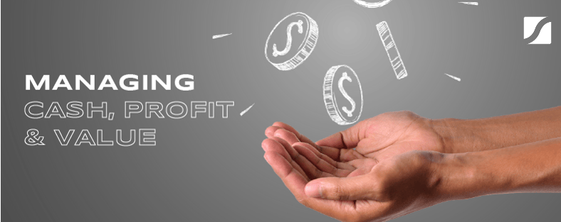 Meta image rectanble banner managing cash profit and value