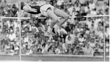 Dick Fosbury back first over the bar